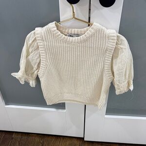 Zara Ivory Knit Vest with Puff Sleeves